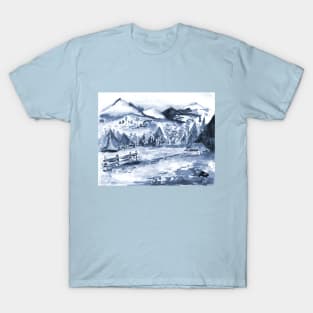 Watercolor Landscape of the Alps Mountains T-Shirt